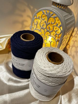 2 unidades Cordão Macramé 400g 4mm Azul e Creme