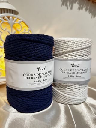 2 unidades Cordão Macramé 400g 4mm Azul e Creme