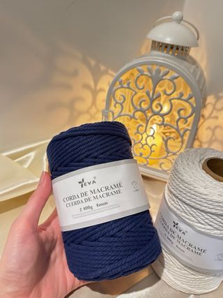 2 unidades Cordão Macramé 400g 4mm Azul e Creme
