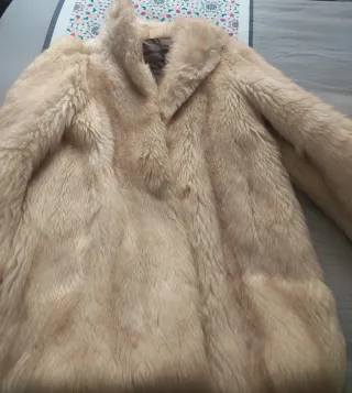 Abrigo piel de zorro autentico beis, talla M