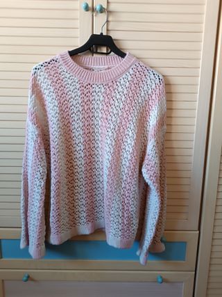 Jersey calado rayas rosa y blanco Boho