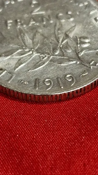Moneda 2 Francos Franceses Plata 1919