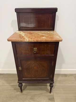 Mesita de noche antigua mármol y madera