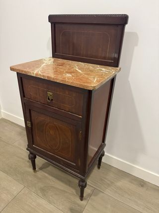 Mesita de noche antigua mármol y madera