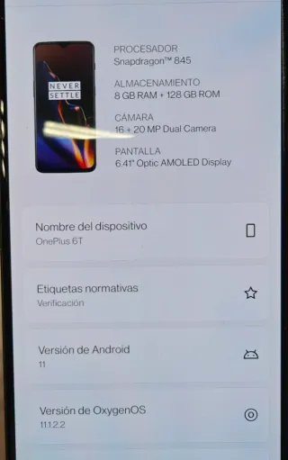 OnePlus 6T Negro con 8 GB de RAM.