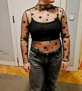 Conjunto Top Malla Estrellas y Top Fiesta