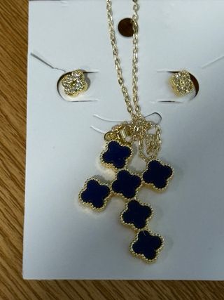 Collar y Pendiente Cruz 14k Laminado Rosa