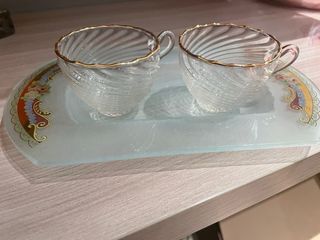 Set 2 tazzine con vassoio decorato