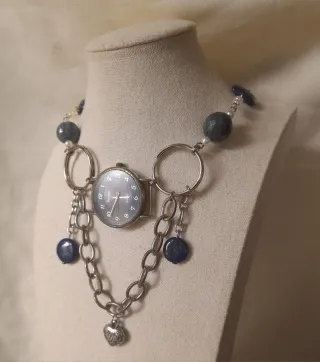 Colar Handmade com Relógio Azul Vintage