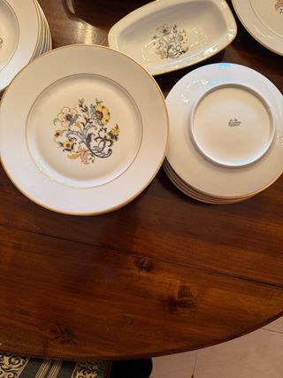 Vajilla porcelana antigua floral dorada