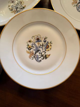 Vajilla porcelana antigua floral dorada