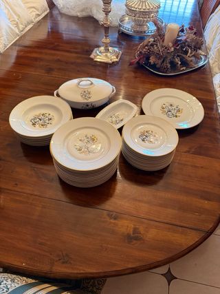 Vajilla porcelana antigua floral dorada
