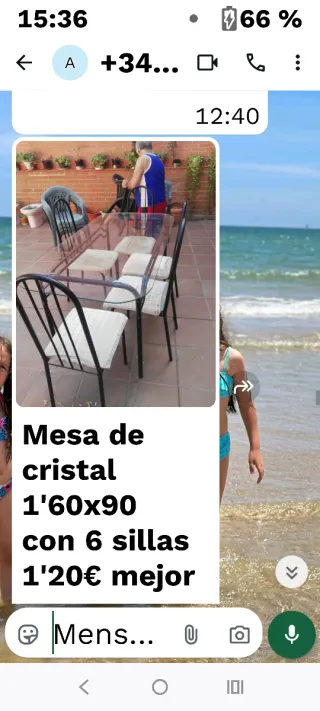 Mesa de cristal 1.60x90 con 6 sillas