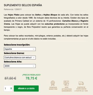 Suplemento hojas sellos España año 2009 Filabo