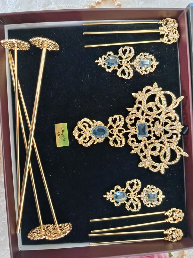 Aderezo Fallera Oro Aguamarina