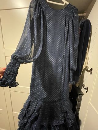 Vestido Flamenca Aurora Gaviño Azul con lunares