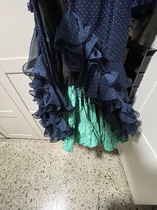 Vestido Flamenca Aurora Gaviño Azul con lunares