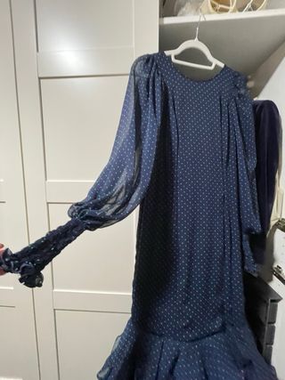 Vestido Flamenca Aurora Gaviño Azul con lunares