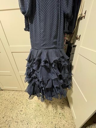Vestido Flamenca Aurora Gaviño Azul con lunares