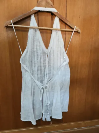 Zara. Top Halter Blanco Lino
