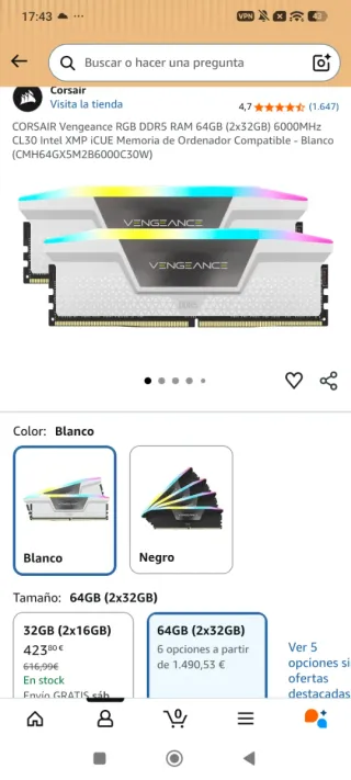 Nuevas Corsair Vengeance DDR5 64GB 6000mhz (2x32GB