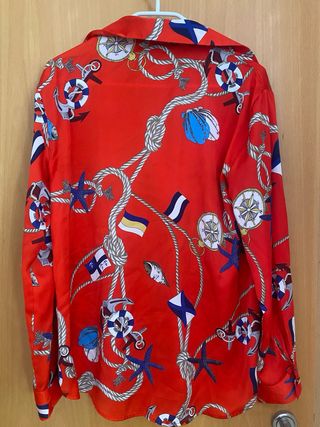 Blusa Zara Seda Estampada Náutica Talla M