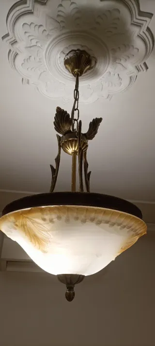 Lámpara de salón/comedor dorada bronce translúcida