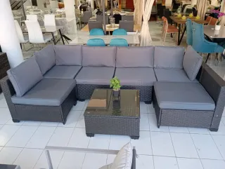 Conjunto de terraza mimbre y cristal