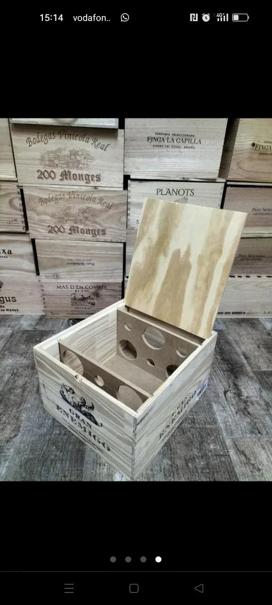 Caja de vino de madera decorativa con tapa