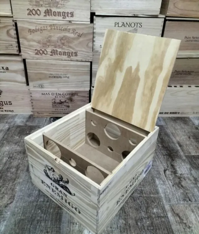 Caja de vino de madera decorativa con tapa