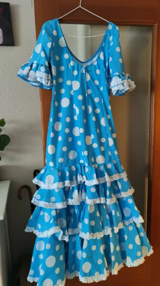 Traje Flamenca Turquesa Lunares Blancos