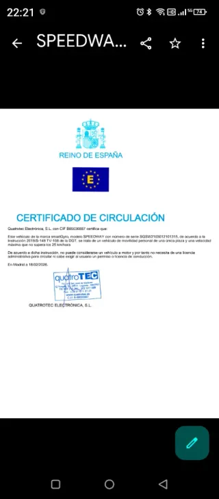 Patinete SmartGyro Speedway con certificado