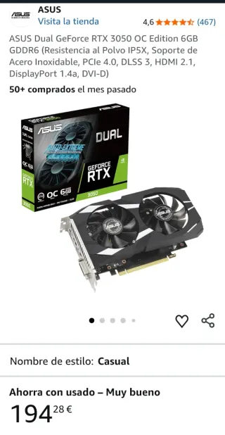 ASUS Dual GeForce RTX 3050 OC 6GB