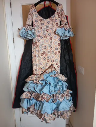 Traje Flamenca Albero y Celeste detalles en Marrón