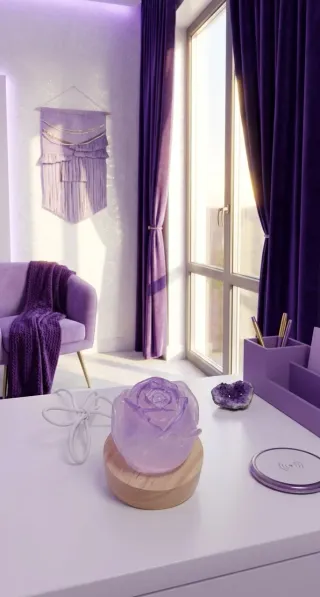 Lámpara artesanal rosa morada