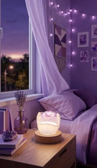 Lámpara artesanal rosa morada