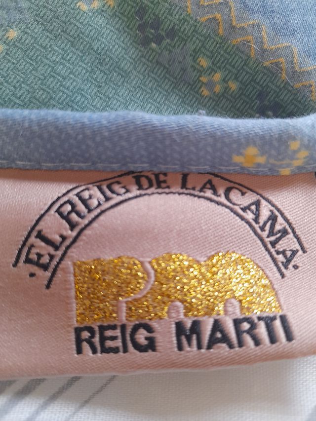 Colcha de tela azul, verde, amarillo cama matrimon