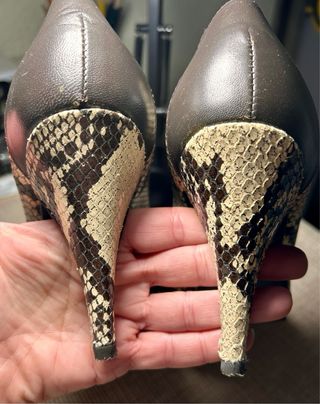 Zapatos Fosco Piel Efecto Pitón Tacon Beige/Marrón