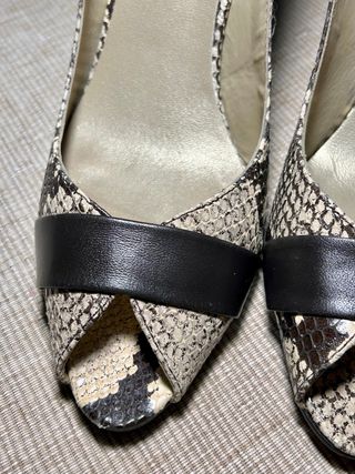 Zapatos Fosco Piel Efecto Pitón Tacon Beige/Marrón