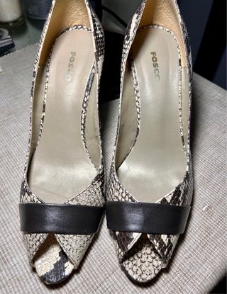 Zapatos Fosco Piel Efecto Pitón Tacon Beige/Marrón