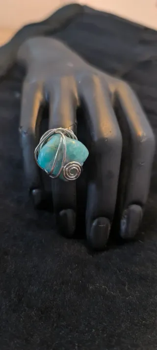 Anillo Artesanal Plata y Piedra Turquesa Ajustable