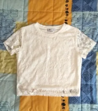Camiseta encaje manga corta mujer