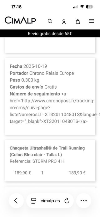 Chaqueta Cimalp Storm Pro Trail Membrana Talla L