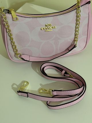 Bolsa Coach Rosa com Detalhes Dourados