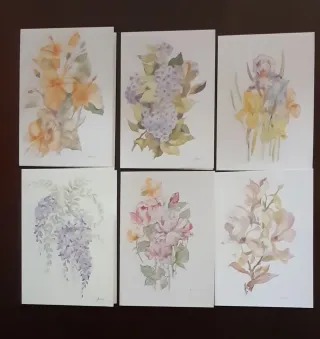 Conjunto 6 postais flores pintadas