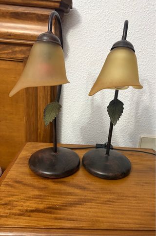 Juego 2 lámparas mesita noche cristal y metal