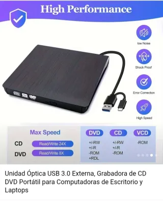 Unidad Óptica USB 3.0 Externa Grabadora CD/DVD
