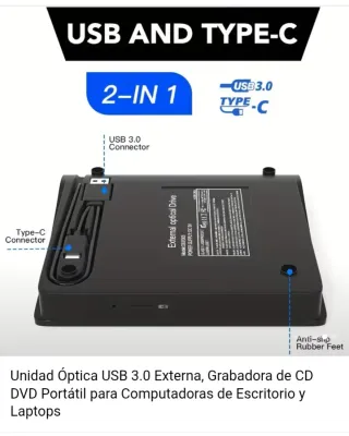 Unidad Óptica USB 3.0 Externa Grabadora CD/DVD