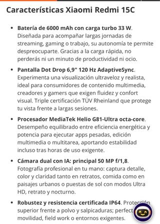 Xiaomi Redmi 15C 5G 8GB 256GB Negro