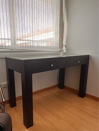 Scrivania in legno massello wengé 130 cm + vetro